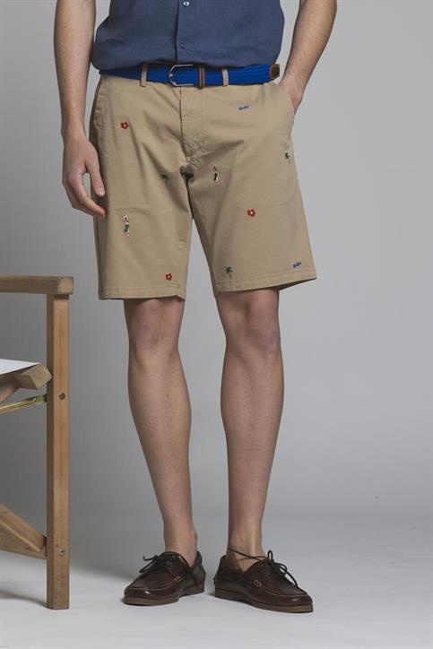 CHINO SHORT COMF.TWILL STRETCH G/D EMBROIDERY BEIGE