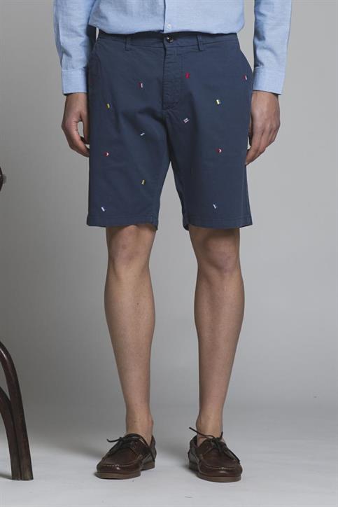 CHINO SHORT COMF.TWILL STRETCH G/D EMBROIDERY BLUE