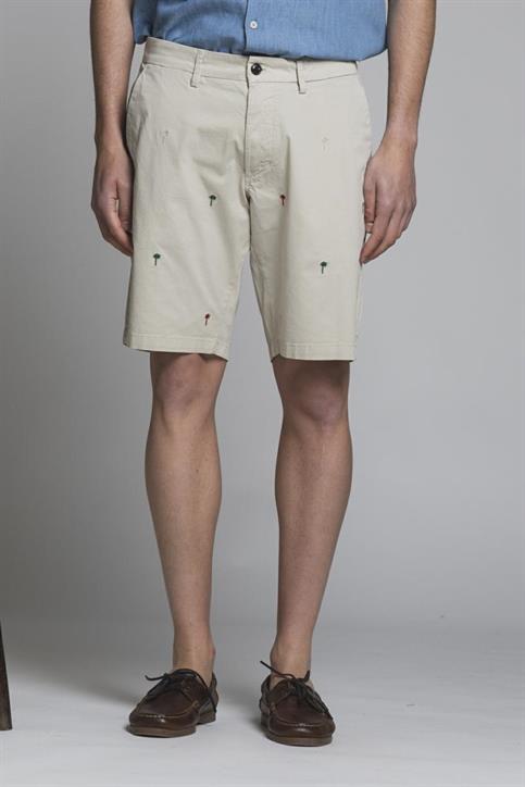 CHINO SHORT COMF.TWILL STRETCH G/D EMBROIDERY ECRU