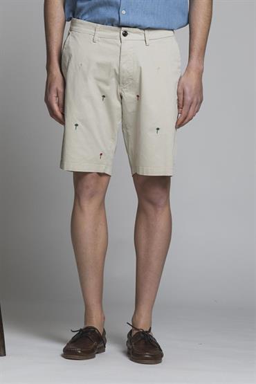 CHINO SHORT COMF.TWILL STRETCH G/D EMBROIDERY ECRU