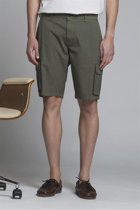 CARGO SHORT COMF.POPELINE STRETCH G/D MIL.GREEN