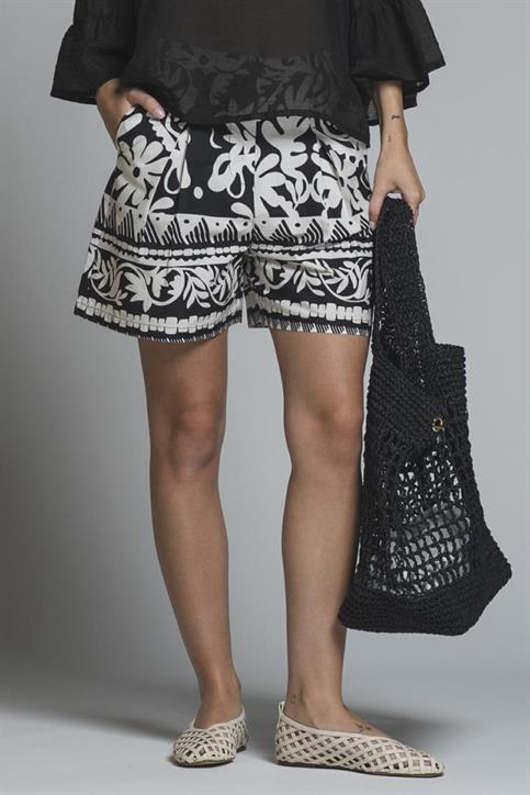 SHORT PANTS POPELINE ALLOVER PRINT BLACK