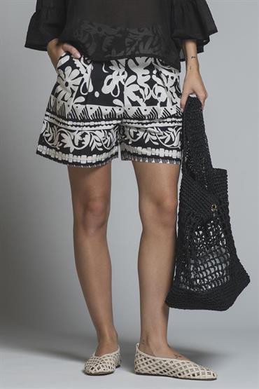 SHORT PANTS POPELINE ALLOVER PRINT BLACK