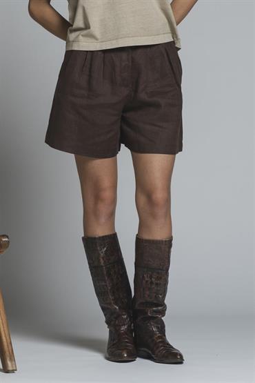 SHORT CHINO PANTS PENCES 100% LINEN G/D CHOCOLATE