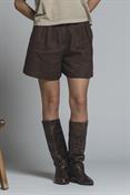 SHORT CHINO PANTS PENCES 100% LINEN G/D CHOCOLATE