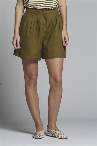 SHORT CHINO PANTS PENCES 100% LINEN G/D OIL