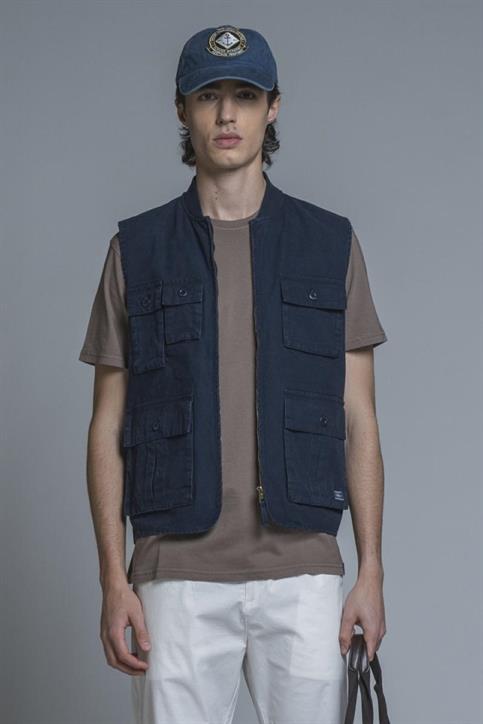 GILET ZIP TWILL STRETCH STONE WASH NAVY