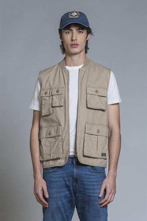 GILET ZIP TWILL STRETCH STONE WASH DESERT