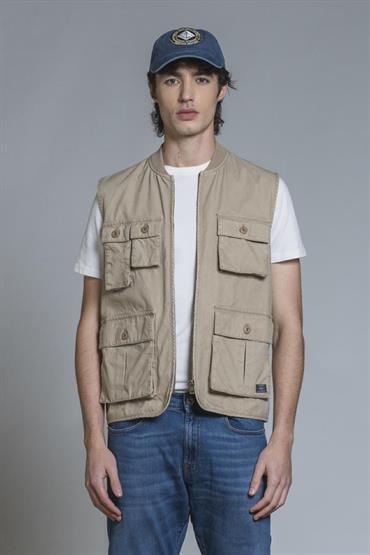 GILET ZIP TWILL STRETCH STONE WASH DESERT
