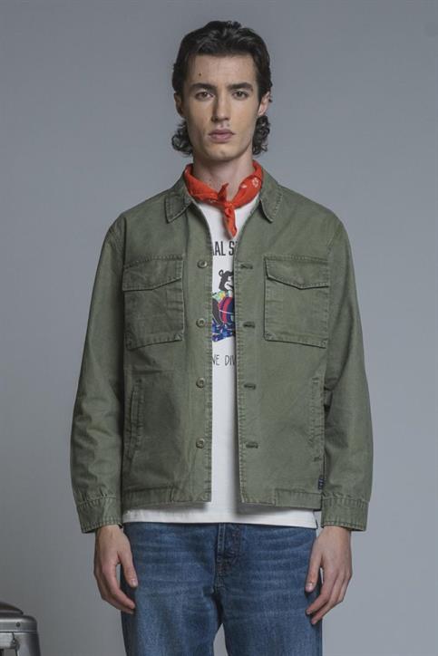 OVERSHIRT JKT COTTON SLUB STONE WASH MIL.GREEN