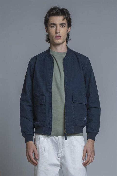BOMBER JKT COTTON SLUB STONE WASH NAVY