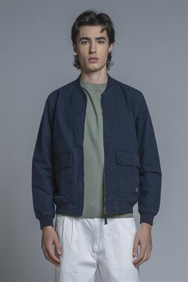 BOMBER JKT COTTON SLUB STONE WASH NAVY
