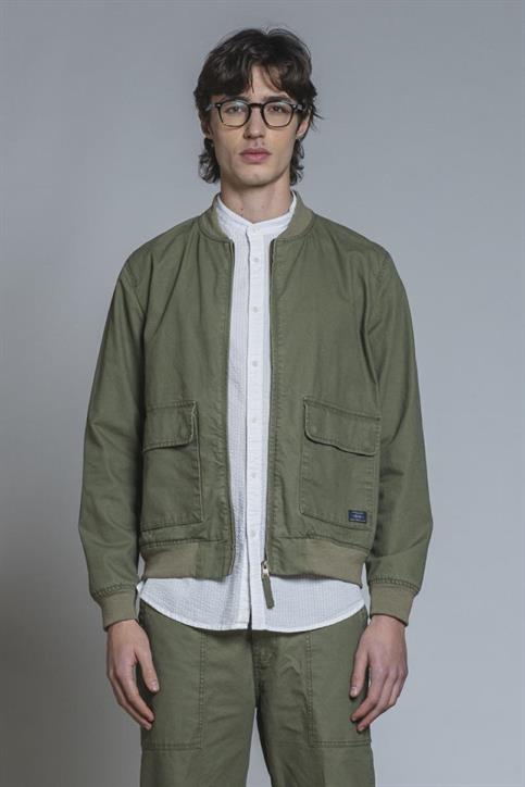 BOMBER JKT COTTON SLUB STONE WASH MIL.GREEN
