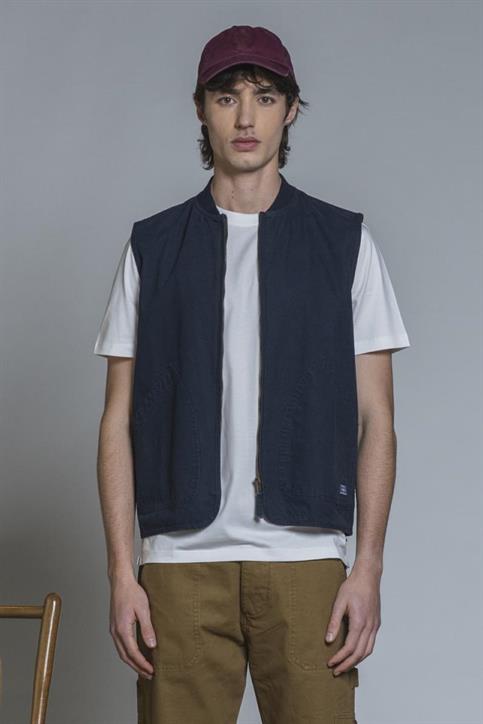 GILET ZIP COTTON SLUB STONE WASH NAVY