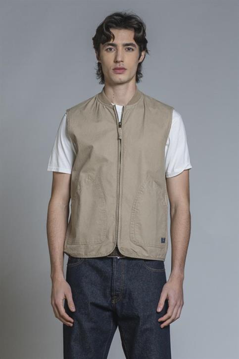 GILET ZIP COTTON SLUB STONE WASH DESERT
