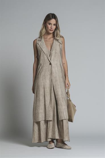 GILET LONG RAYON NYLON BEIGE