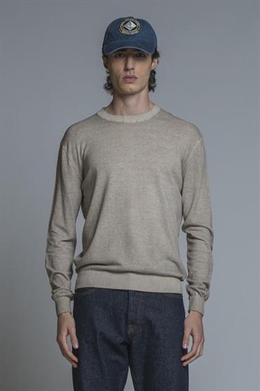 SWEATER ROUND NECK L/S COTTON C/D TAUPE