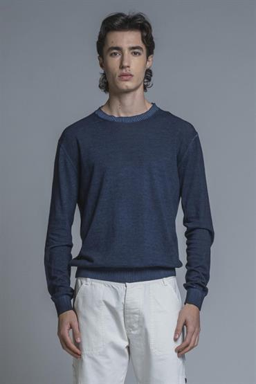 SWEATER ROUND NECK L/S COTTON C/D NAVY
