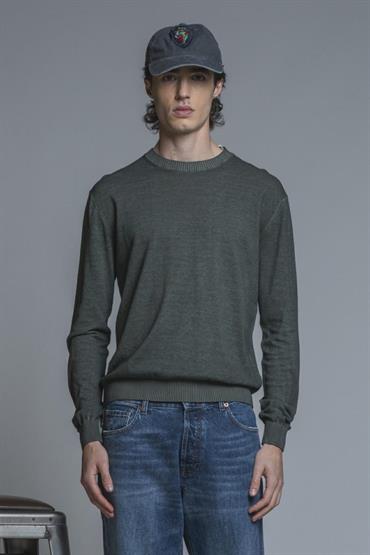 SWEATER ROUND NECK L/S COTTON C/D DK.GREEN