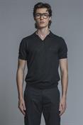 SWEATER POLO SKIPPER S/S MIX.LINEN SOFT WASH BLACK
