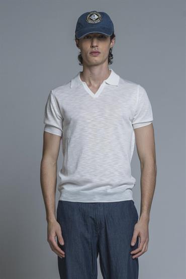 SWEATER POLO SKIPPER S/S MIX.LINEN SOFT WASH WHITE