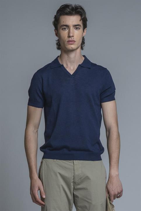SWEATER POLO SKIPPER S/S MIX.LINEN SOFT WASH BLUE