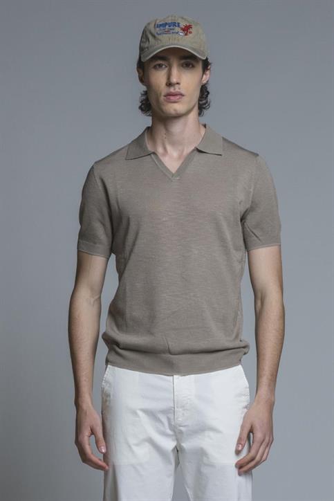 SWEATER POLO SKIPPER S/S MIX.LINEN SOFT WASH MUD