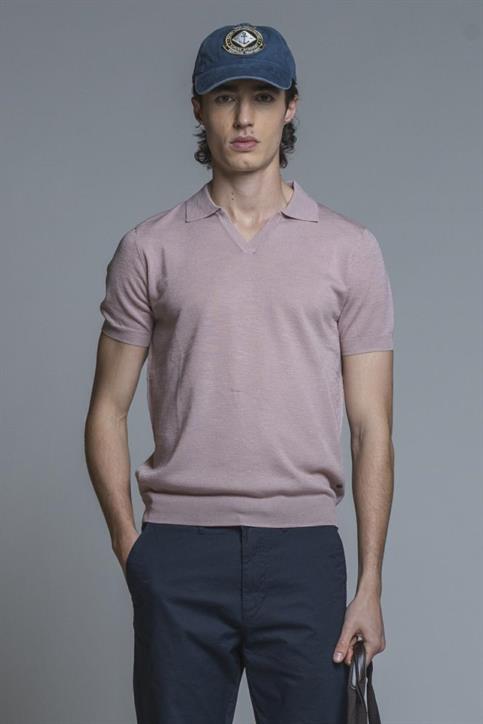 SWEATER POLO SKIPPER S/S MIX.LINEN SOFT WASH PINK