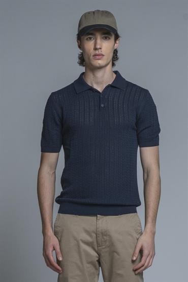SWEATER POLO S/S COTTON CREPE SOFT WASH NAVY