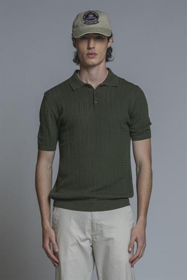 SWEATER POLO S/S COTTON CREPE SOFT WASH MIL.GREEN