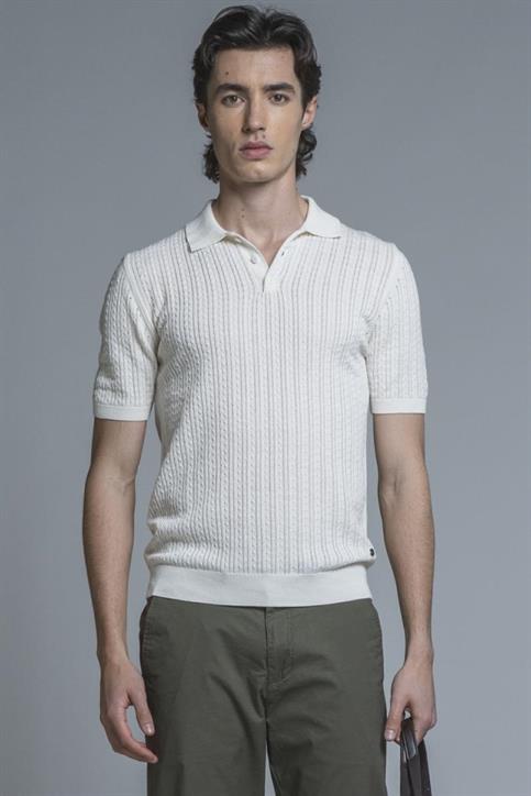 SWEATER POLO S/S COTTON CREPE SOFT WASH WHITE