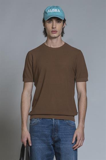 SWEATER ROUND NECK S/S CTN RICE STICH S.WASH Y/D CHOCOLA