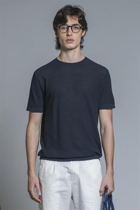 SWEATER ROUND NECK S/S CTN RICE STICH S.WASH Y/D NAVY