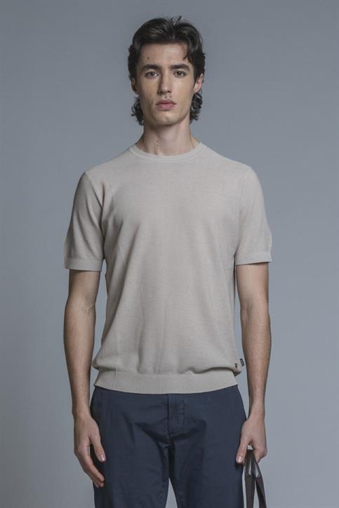 SWEATER ROUND NECK S/S CTN RICE STICH S.WASH Y/D ECRU