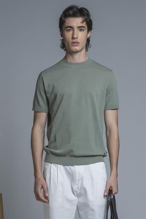 SWEATER ROUND NECK S/S CTN RICE STICH S.WASH Y/D LT.GREE