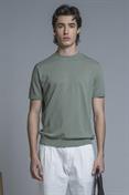 SWEATER ROUND NECK S/S CTN RICE STICH S.WASH Y/D LT.GREE