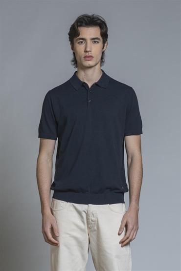 SWEATER POLO S/S CTN CREPE SOFT WASH Y/D NAVY