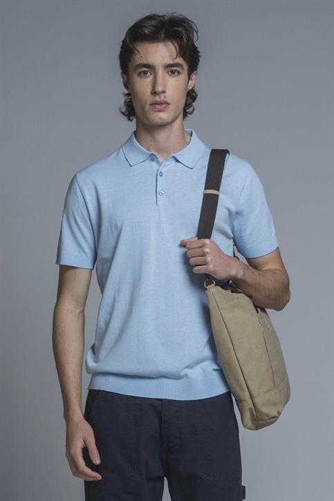 SWEATER POLO S/S CTN CREPE SOFT WASH Y/D SKY