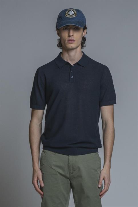 SWEATER POLO S/S CTN RICE STICH SOFT WASH Y/D NAVY