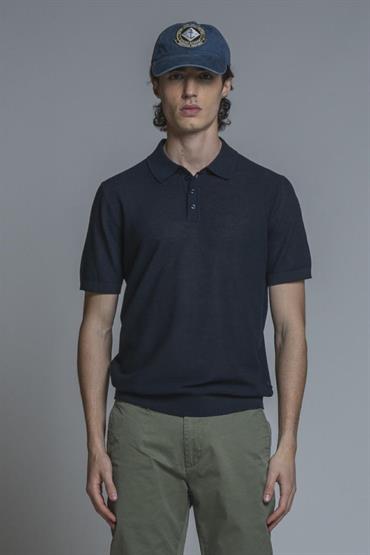 SWEATER POLO S/S CTN RICE STICH SOFT WASH Y/D NAVY