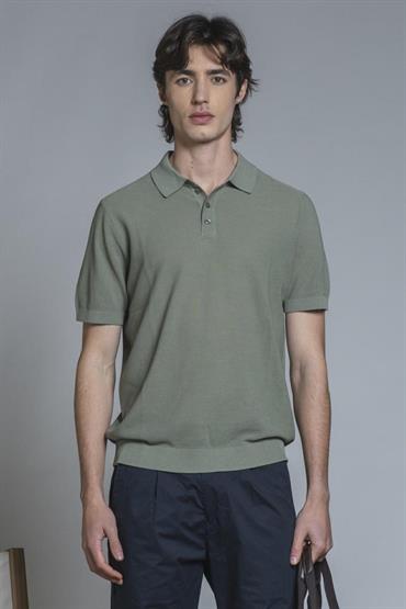 SWEATER POLO S/S CTN RICE STICH SOFT WASH Y/D LT.GREEN