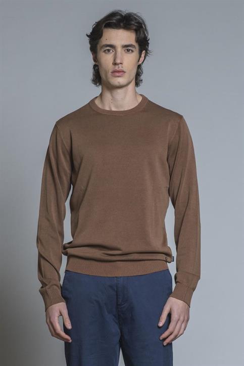 SWEATER ROUND NECK L/S CTN ACID WASH CHOCOLATE