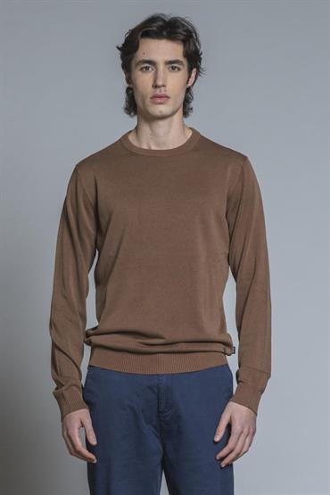 SWEATER ROUND NECK L/S CTN ACID WASH CHOCOLATE