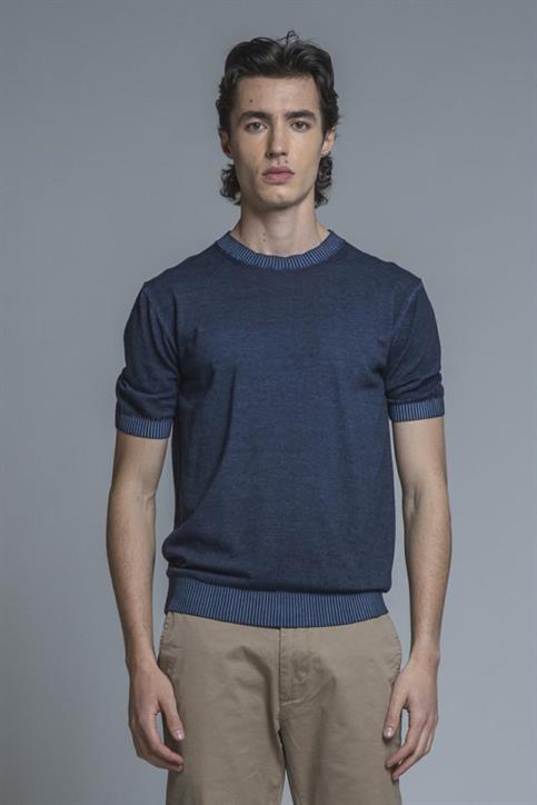 SWEATER ROUND NECK S/S COTTON COLD DYED NAVY