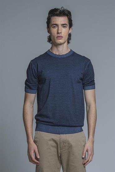 SWEATER ROUND NECK S/S COTTON COLD DYED NAVY