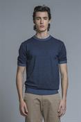 SWEATER ROUND NECK S/S COTTON COLD DYED NAVY