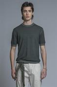 SWEATER ROUND NECK S/S COTTON COLD DYED DK.GREEN