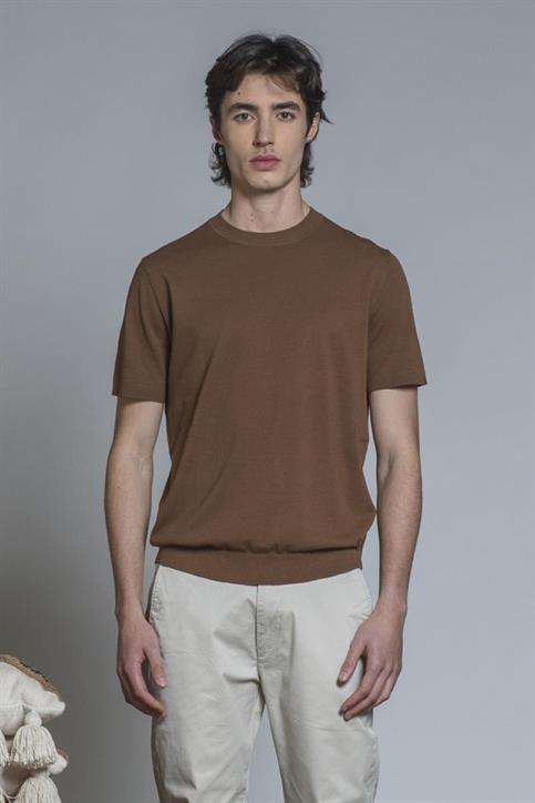 SWEATER ROUND NECK S/S CTN CREPE SOFT WASH F/D CHOCOLATE