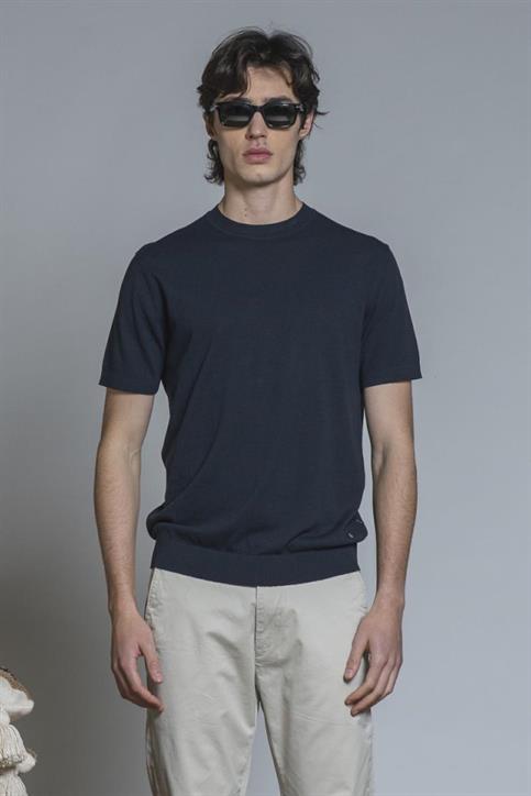 SWEATER ROUND NECK S/S CTN CREPE SOFT WASH F/D NAVY