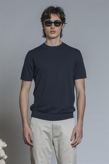 SWEATER ROUND NECK S/S CTN CREPE SOFT WASH F/D NAVY